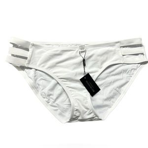 OCEAN BLUES womens mid rise white bikini swim bottoms size large NWT